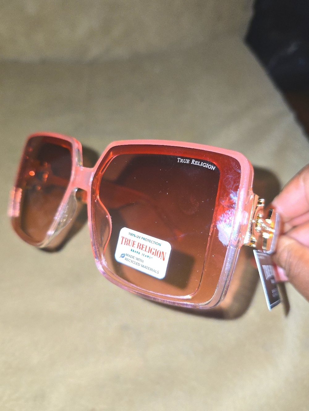 True Religion Pink Gradient Oversized Square Sunglasses Gold Accents NWT TR234X